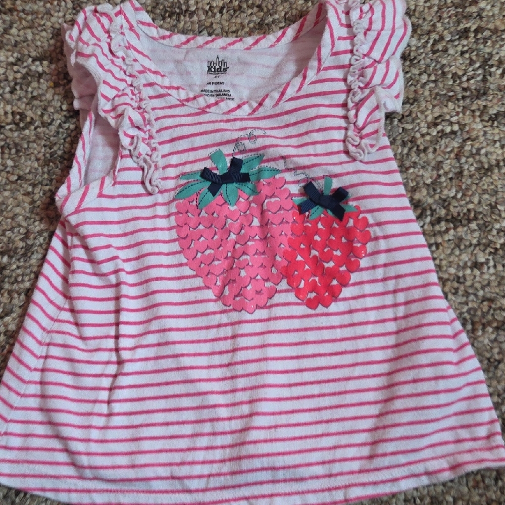 Kids Headquarters Pink and White Striped Tank with Strawberry Design